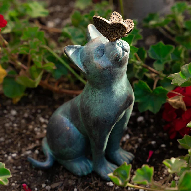 Cat and Butterfly Garden Statue